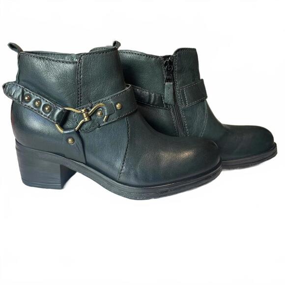 Miz Mooz Sydny Bootie Dark Green size Size 37/6.5/7 Gold Buckle - Picture 1 of 11